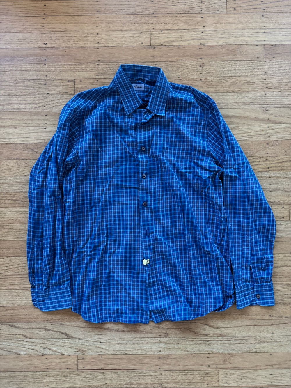 Brioni Blue Plaid Button Shirt Men’s XL Made In Italy